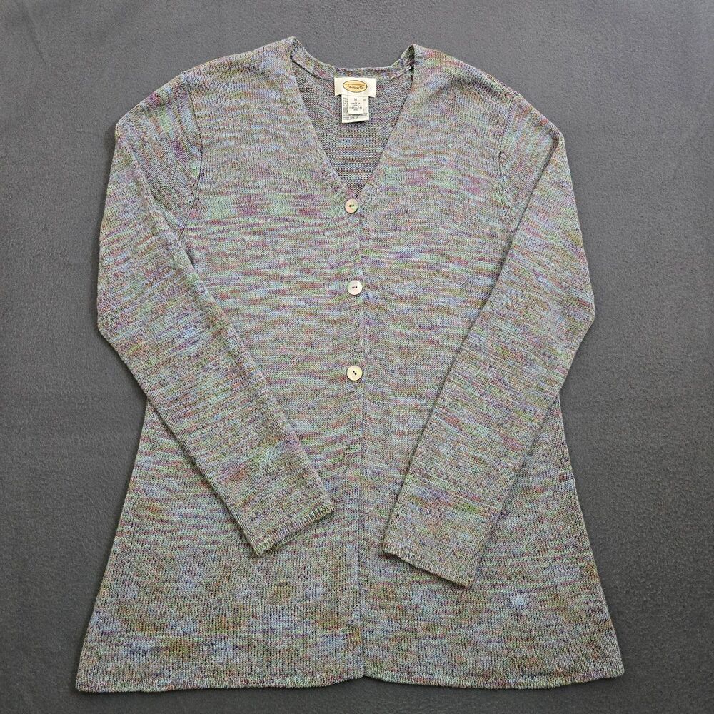 Talbots Women M Space-Dye Multicolor Button-Front Sweater Cardigan